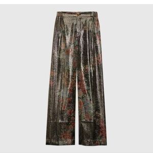 Metallic Floral Wide-Leg Pants